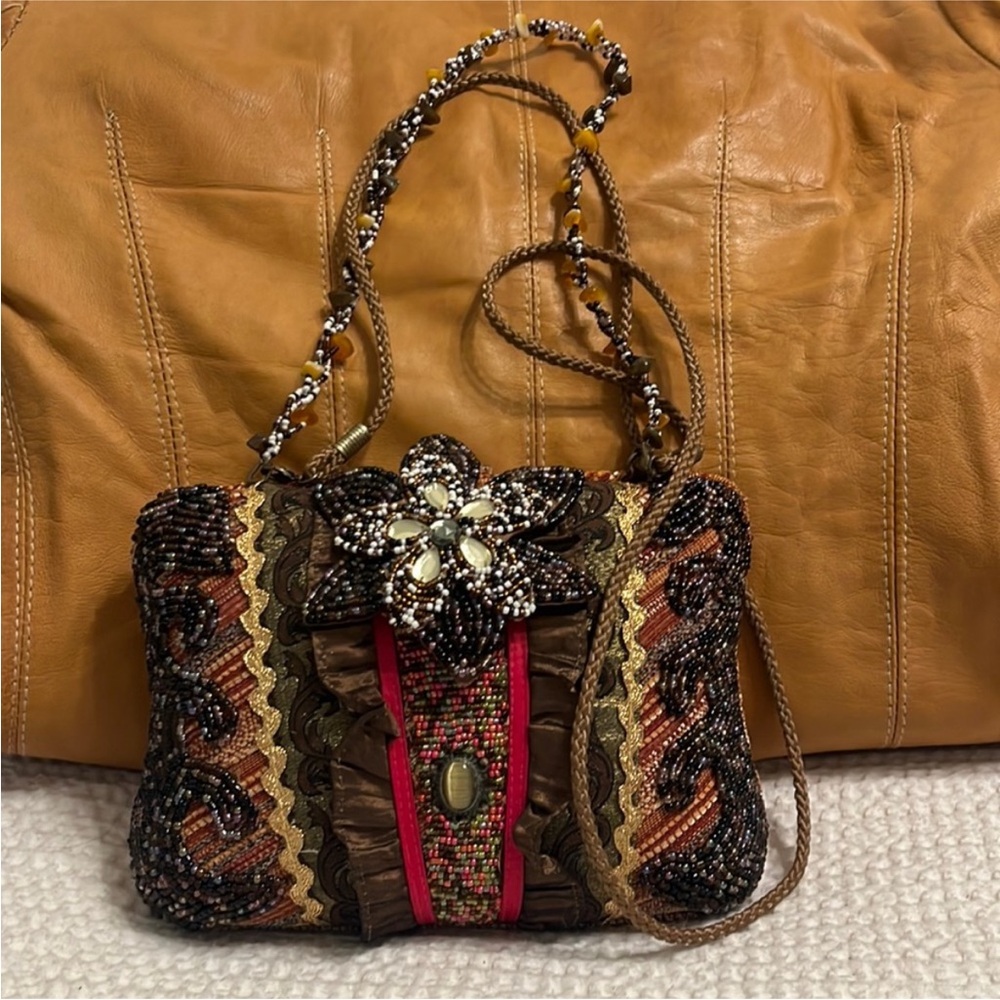 Vintage Mary Francis embellished beaded tapestry purse